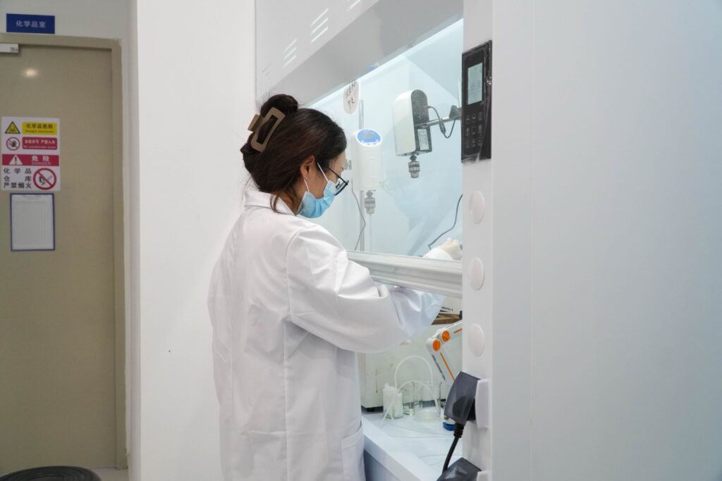 GFMStech QC scientist analyzing modified starch samples in laboratory