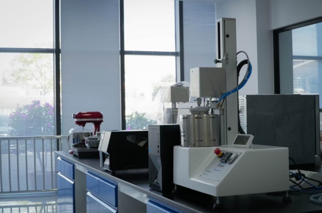 Quality control team testing modified starch samples in the GFMStech in-house laboratory